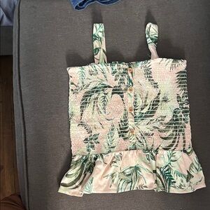 Old Navy Green and Cream Smocked Kids Top